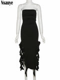 yipinpay Ruffles Irregular Elegant Chic Midi Dresses For Women Y2K 2023 Party Club Birthday Fashion Strapless Summer Dress Outfits