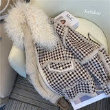 Yipinpay Winter Vintage Thickened Fur Coat Small Fragrant Style Thousand Bird Plaid Lamb Wool Jacket Harajuku Parkas Tops Retro