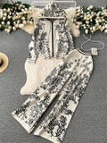 Yipinpay Hoodie Sporty Suits Zipper Loose Cardigan+High Waist Wide Legs Long Pants 2024 Autumn Women Fashion Print Casual Sets