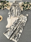 Yipinpay Hoodie Sporty Suits Zipper Loose Cardigan+High Waist Wide Legs Long Pants 2024 Autumn Women Fashion Print Casual Sets