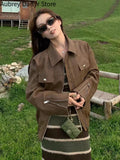 Yipinpay Brown Leather Jacket Women Streetwear Moto Biker Zipper Leather Coat Female Winter Warm Punk Style Leather Jacket 2023