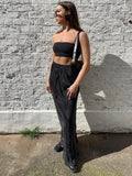 Yipinpay Lace-Up High Waist Fashion Long Skirt Women Drawstring Loose Casual Solid Patchwork Fashion Streetwear Female Maxi Skirt