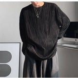 Yipinpay T Shirts for Men 3d Folds O-Neck Loose Long Sleeve Spring Korean Fashion T Shirt Oversized All-match Tops Men Clothing