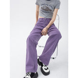 yipinpay Womenn Jeans Vintage Purple High Waist Streetwear Fashion 2023 Summer Straight Jean Pants Baggy Wide Leg Denim Trousers