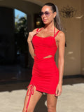 Yipinpay Halter Strap Corset Dress Sexy Backless Red Bodycon Holiday Party Dresses Cut Out Mini Summer Dresses For Women 2023