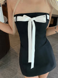 Yipinpay Aesthetic Sexy Sweet Dress Women Mall Gothic Streetwear Fairycore Strapless Bow Patchwork High Waist Mini Dress Female