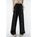 yipinpay Women Black Sweatpants Loose Zipper High Waist Vintage Baggy Pants American Fashion Female Bottoms Straight Wide Leg Trouser