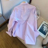 yipinpay Purple Shirt Women Blouse Chic Embroid Design Long Sleeves Casual Tops 2023 Fashion Vintage Single-Breasted Femmes Shirt
