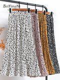 yipinpay Women Vintage New Fashion Skirt Elastic High Waist Pleated Leisure Retro Skirt Female Streetwear Luxury Faldas Clothes