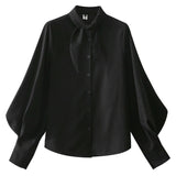 Yipinpay Autumn Women Blouses Rabbit Ears Collar Shirt Long-sleeve Korean Retro Loose Lantern Sleeve Top Blusas Mujer De Moda 2023
