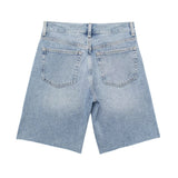 Yipinpay Blue Denim Shorts Women Mid-Rise Bermuda Shorts Woman Fashion Frayed Women's Jeans Shorts Casual Streetwear Summer Shorts