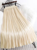 yipinpay Summer Thin Pleated Skirts Women 2023 New Stylish Luxury High Waist Korean Midi Faldas Plain Simple Swing A-line Skirt