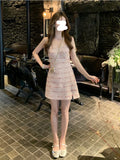 Yipinpay Strap Y2k Mini Dress Women Pink Korean Style Party Dress Office Lady Sleeveless Fashion Dress Slim Design 2024 Summer Chic