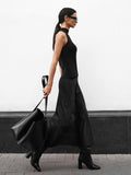 Yipinpay High Waist A-Line Skrit Women Brown Satin Skirts Ladies Streetwear Long Skirts Ankle-Length Solid Black Skirt Summer