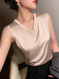 Yipinpay Summer Plus Size Women's Blouse Sleeveless Suspenders V-neck Loose Casual Fashion Vest Women Satin Silk Top Bottoming Shirt