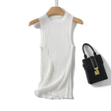 Yipinpay New Women Casual Knit Tank Top Round Neck Sleeveless Tees Solid Summer Crop Top