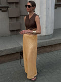 Yipinpay Sparkly Midi Skirts Women Autumn 2024 New High Waist Glitter Sequin Y2k Long Skirt Fashion Club Party Ladies Long Skirt