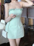 Yipinpay Mini Dresses Women Sleeveless Bowknot Chain Backless Spring Summer Slim French Style Elegant Dress Sweet Sexy Ladies