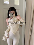 Yipinpay Autumn for Women Korean Fashion Retro Warm Soft Cashmere Sweater Removable Sleeves Slim Knitted Pullover Tops Office Lady