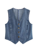 Yipinpay 2024 Women Blue Denim Waistcoat Sexy Sleeveless Single Breasted Female Summer Vest Top