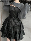Yipinpay Kawaii One Piece Dress Korean Fashion Vintage 2023 Summer Black Gothic Short Party Dress Woman Slim Strap Y2k Mini Dress