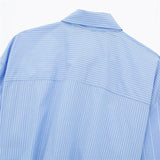 Yipinpay Blue Striped Shirt Woman Asymmetric Crop Top Women Long Sleeve Button Up Shirt Woman Fashion Streetwear Chic Woman Blouse