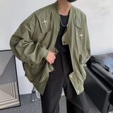 Yipinpay Men Jackets Oversized Korean Women Padded Coats Hip-hop Star Patch Loose Baseball Jacket Streetwear Pockets Cargo Windbreaker