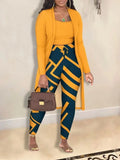 Yipinpay Women Jacket 3 Piece Set Suits Winter New Fashion Print Long Sleeve Coat Tank Tops Pants Set With Blouses Female Clothes