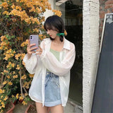 Yipinpay for Women Blouse Long Sleeve Top Female Chiffon Loose Cardigan Thin Sexy Solid Color Casual Shirt