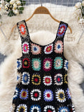 Yipinpay 2024 Sunmmer Knitted Dress Hook Flower Hollow Out Tassel Women Slim Streetwear Original Design Fashion Vintage Dress