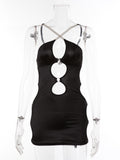Yipinpay MO Sexy Hollow Out Spaghetti Strap Backless Mini Dress Women 2023 Slim Sleeveless Black Clunwear Party Dresses Vestido