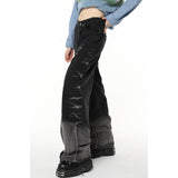 yipinpay Black High Waist Women Jeans Gradient American Fashion Streetwear Wide Leg Trouser Female Baggy Irregular Denim Pants