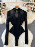 Yipinpay Women Sexy Backless Rompers Fashion Korean Bodycon Jumpsuits 2024 New Summer Chic Streetwear Flocking Slim Bodysuit