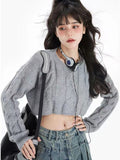 Yipinpay Cropped Sweater Women Vintage Preppy Style Slim Casual Long Sleeve Knit Sweater with Shirts Y2k Autumn Korean Streetwear