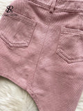 Yipinpay Denim Pink Sexy Women Sets Zipper Sashes Button Pocket Irregular Strapless Backless Top Denim Skirt Two Piece Set