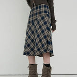 Yipinpay Contrast British Plaid Half Skirts for Women Autumn/Wonter Art Retro Academy Style High Waist A-line Mid Length Skirt