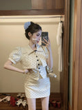 Yipinpay Hot Girl Suit Women's Spring/summer Bubble Sleeve Jacket Polka Dot Vest Mini Skirt Three-piece Set Fashion Female Clothes