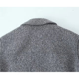 Yipinpay Vintage Women Gray Cropped Woolen Jacket Long Sleeve Pockets Female Autumn Winter Short Coat