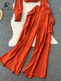 Yipinpay Spring Fashion OL Two Pieces Suits Lapel Neck Blouse+Pocket Wide Leg Long Pant 2024 Women Streetwear Retro Casual Sets