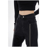 yipinpay Women's Jeans High Waist Chic Design Black Fashion Streetwear Straight Pants Baggy Basic Vintage Female Wide Leg Denim Trouser