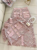 Yipinpay Outfits for Women 2023 Sweet Skirts Set New Lace Hollow Out Short Top Luxury Elegant White Long 2 Piece Skirt Set Women's