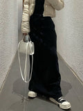 Yipinpay Streetwear Y2k Long Skirt Women Fashion Casual Black Lace-up High Waist Patchwork Sexy Slim Knitted Maxi Skirt Gothic