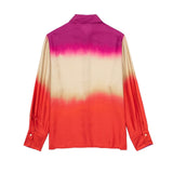 Yipinpay Tie Dye Women Shirts And Blouses Satin Long Sleeve Top Women Loose Summer Blouses Woman 2023 Streetwear Button Up Shirt