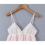 Yipinpay 2024 Women Sweet Lace Spliced Pink Sling Mini Dress Sexy Sleeveless V Neck Female Holiday Summer Dresses Party Robe