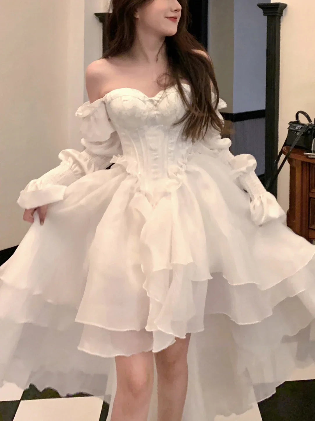 Yipinpay Color Fairy Midi Dress Women White Elegant Evening Party Dress Beach 2024 Spring Casual Long Sleeve Fashion Dress Korean