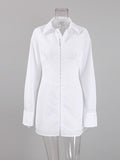 Yipinpay Long Sleeve White Shirt Dress Women Spring Solid Tunic Dresses Slim Buckle Sexy Bodycon Dress Ladies Streetwear 2023