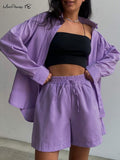 Yipinpay Casual Shorts Tracksuit Long Sleeve Womens Shirts And Hot Waist Shorts Two Pieces Suits Ladies Outfits Summer 2023