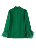 Yipinpay Green Blazer Woman Feather Casual Blazer For Women 2023 Autumn Long Sleeve Office Elegant Womens Jacket Fashion Female Suit