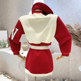 Yipinpay Embroidered Letter Coat Short Bomber Jackets Patchwork Contrast Mini Black Skirt Sets Autumn 2023 Casual 2piece Tracksuits