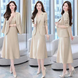 Yipinpay Women's Autumn Winter Suit Jacket Dress Set 2024 New Fashion Korean Elegant Temperament Blazers Suspender Midi Skirt Two-piece